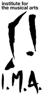 Institute for the Musical Arts logo in black and white with abstract drawing.