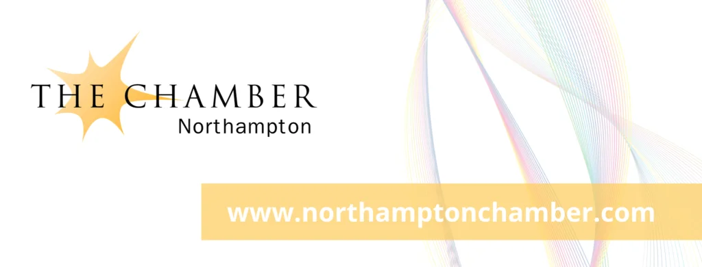 The Chamber Northampton logo. white background with yellow highlights.